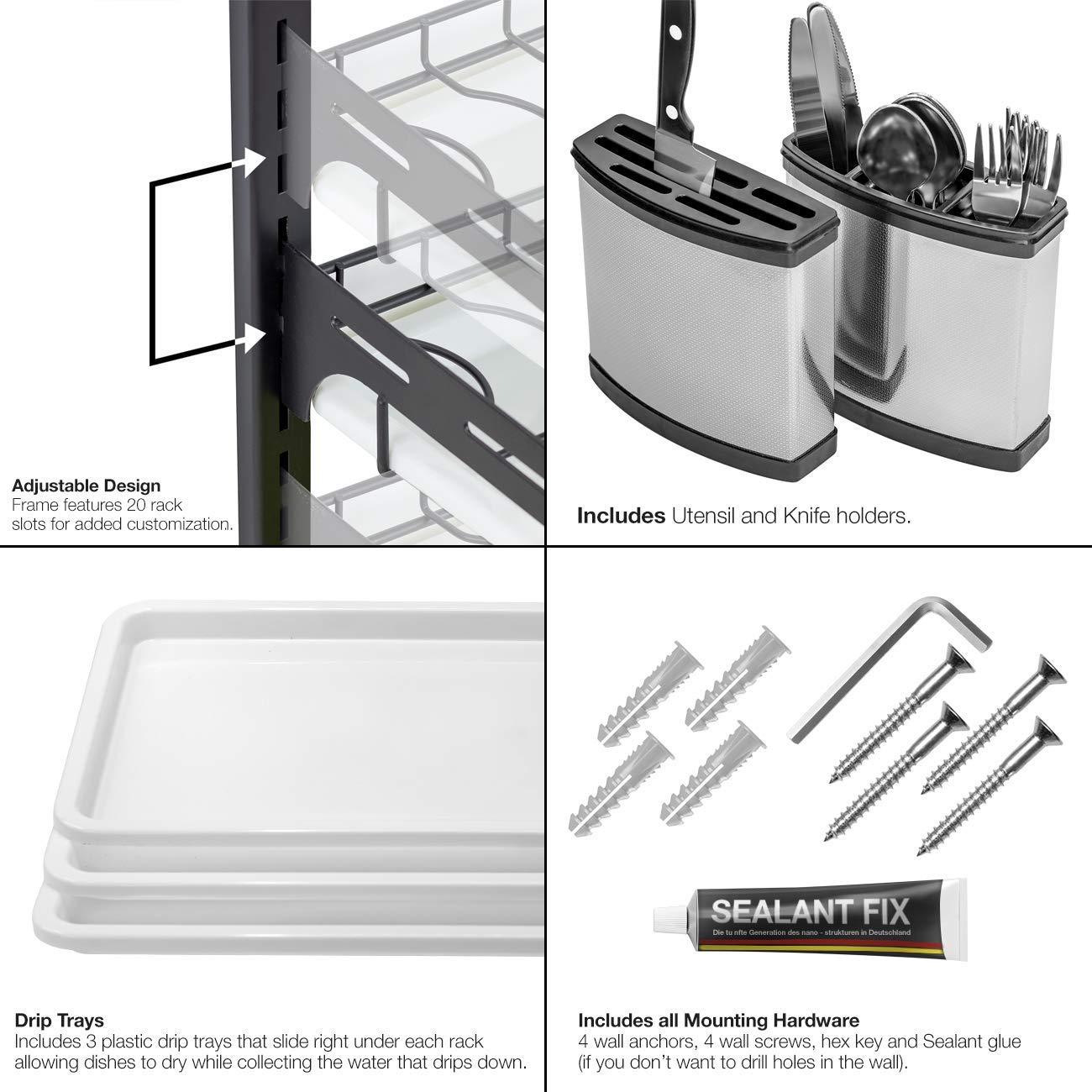 Dish Drying Rack Stainless Steel Dish Drainer with Drainboard Utensil Holder