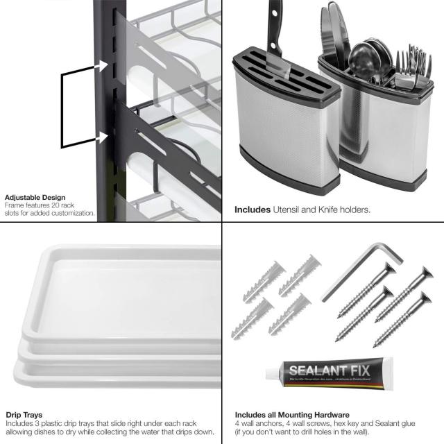 Dish Drying Rack Stainless Steel Dish Drainer with Drainboard Utensil Holder