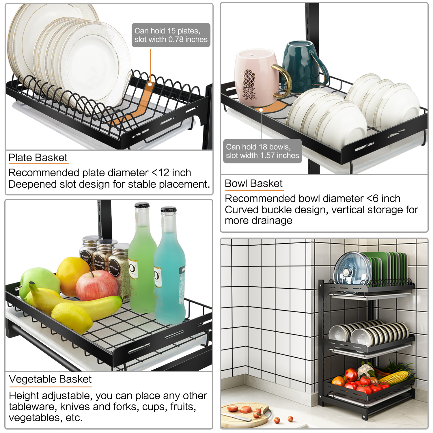 Dish Drying Rack Stainless Steel Dish Drainer with Drainboard Utensil Holder