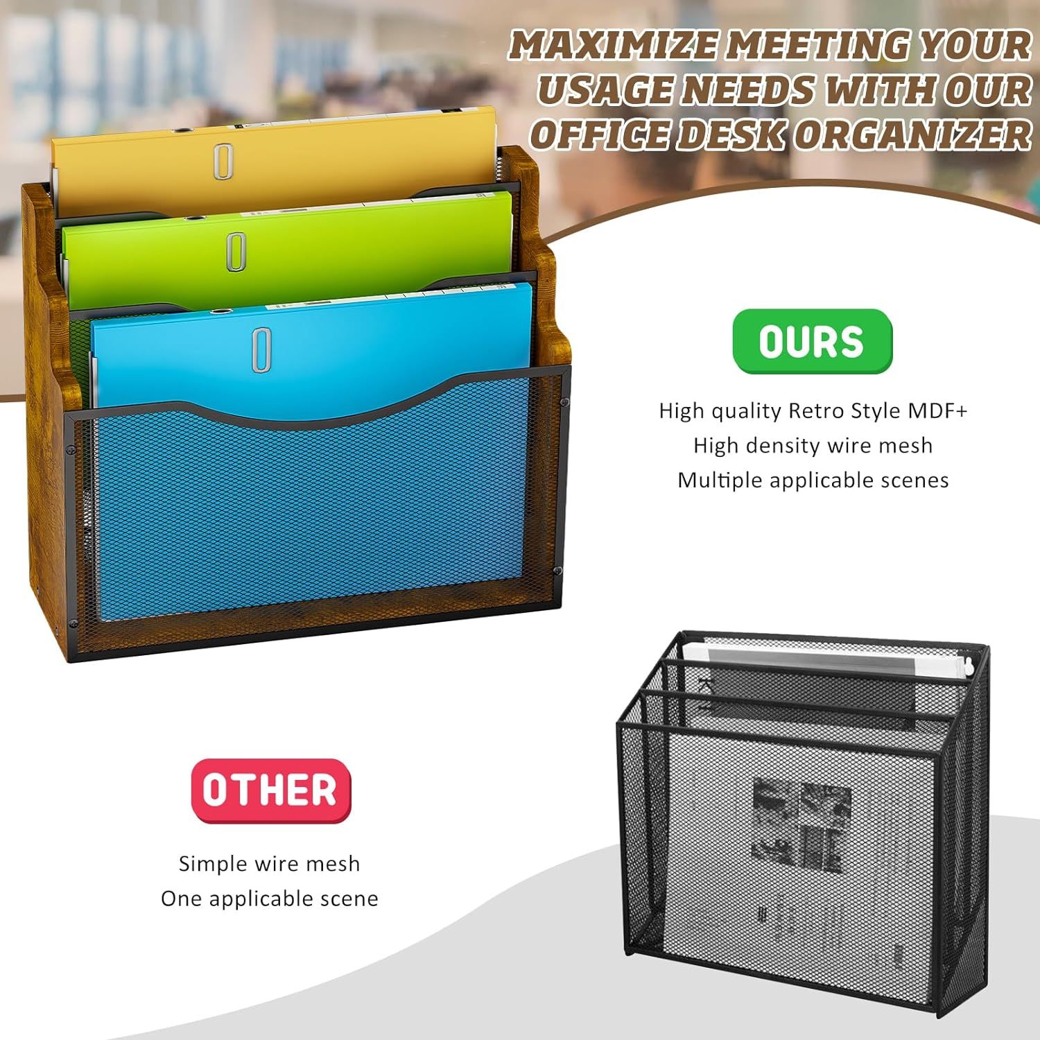 3 Tiers Wood Papper File Organizer