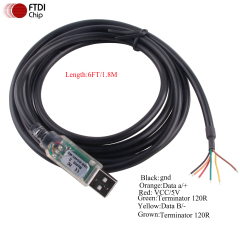 USB to RS485 Serial Port Converter Adapter Cable 6Pin Wire End FTDI Chip Supports Windows 11 10 8 7 XP and Mac OS