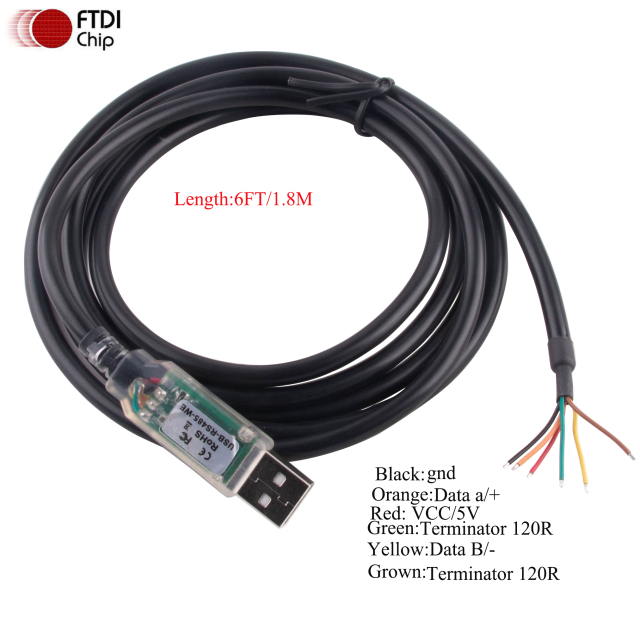 USB to RS485 Serial Port Converter Adapter Cable 6Pin Wire End FTDI Chip Supports Windows 11 10 8 7 XP and Mac OS