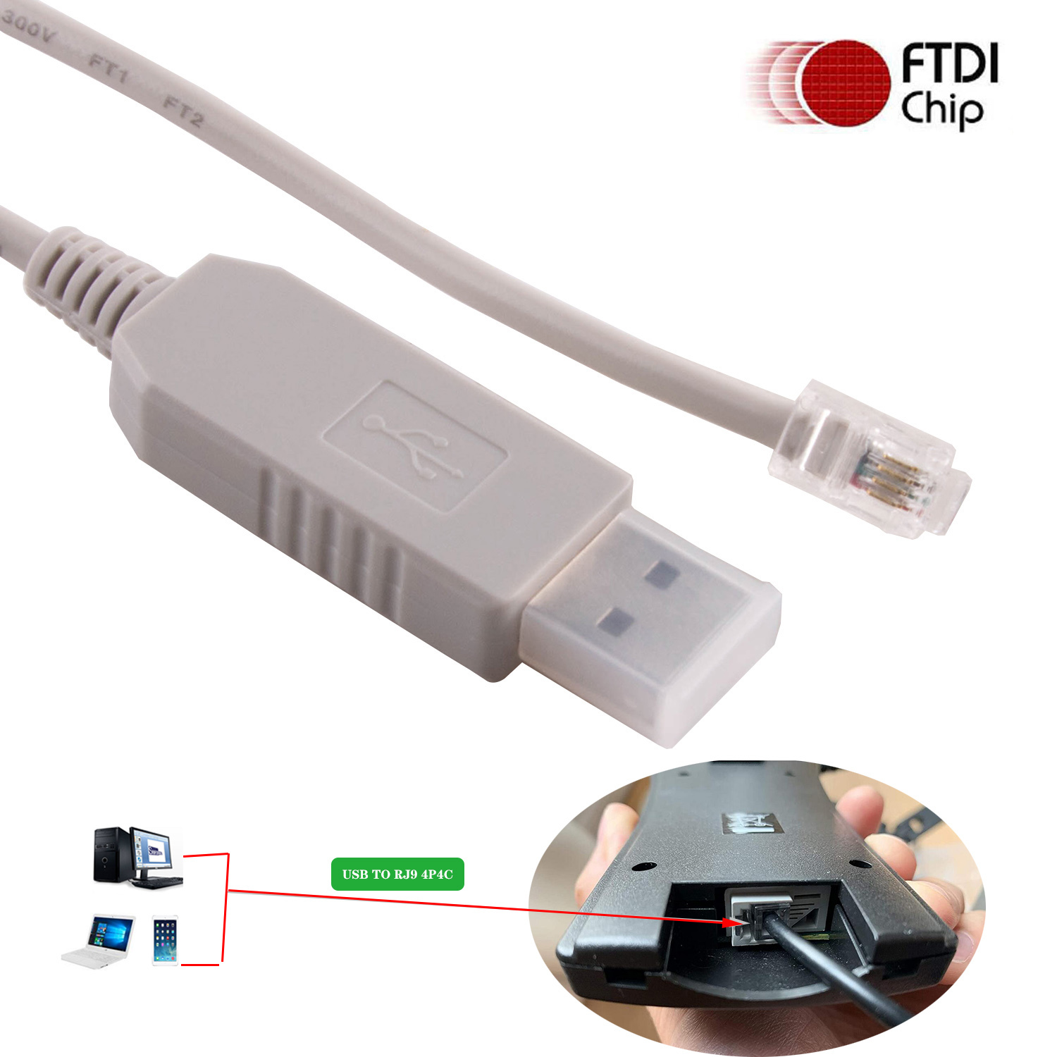 FTDI USB to RJ9 4P4C RS232 Serial Converter Adapter Cable for Celestron Nexstar EQ6 Telescopes PC USB Connect Hand Control