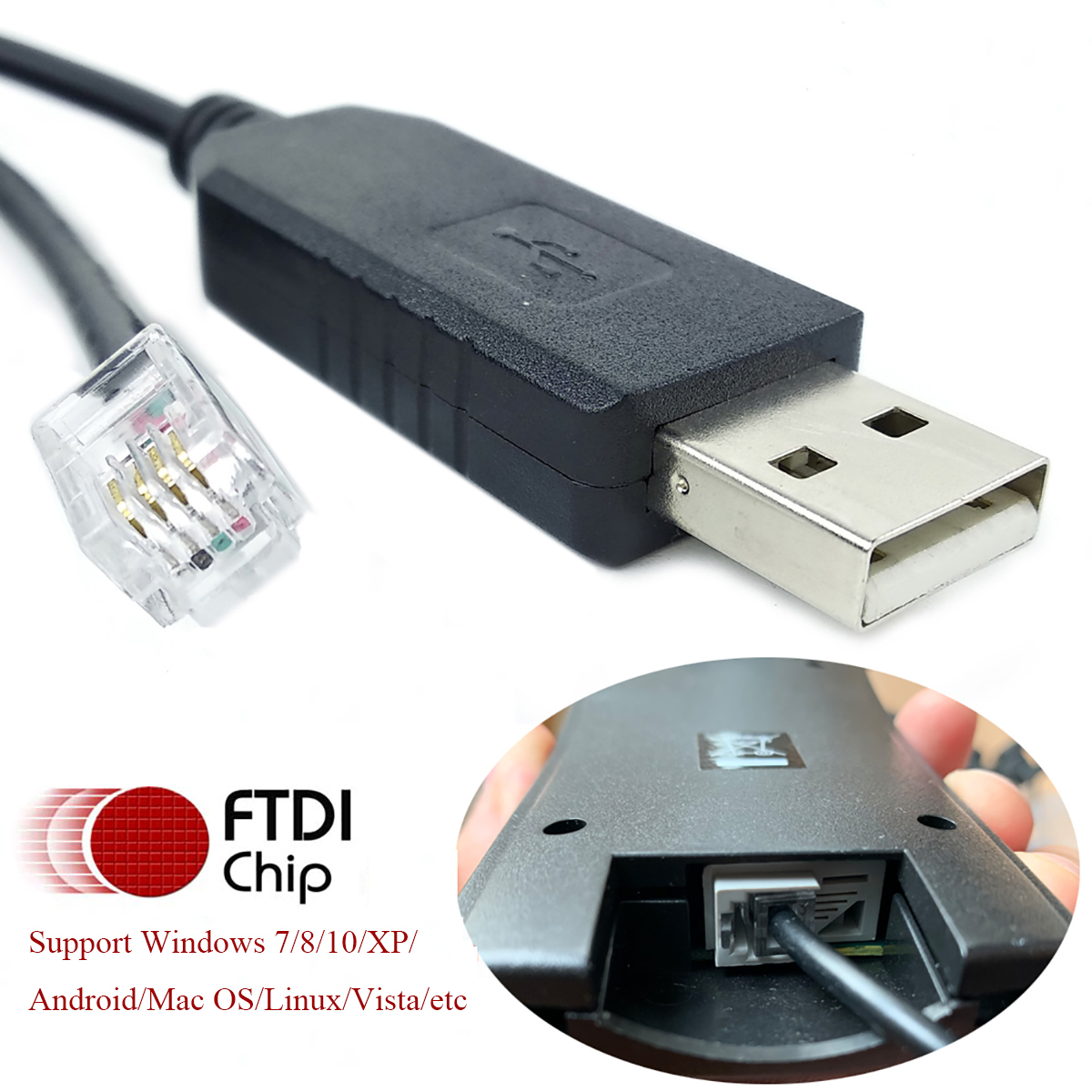 FTDI USB to RJ9 RS232 Serial Hand Control Console Upgrade Cable for Celestron Nexstar Telescope