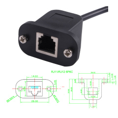 RJ12 6P6C Cable to 6 Pin 0.1" Pitch Debug Terminal Block Adapter 6 Ways Telephony Female Connector Socket Panel Mount Cable