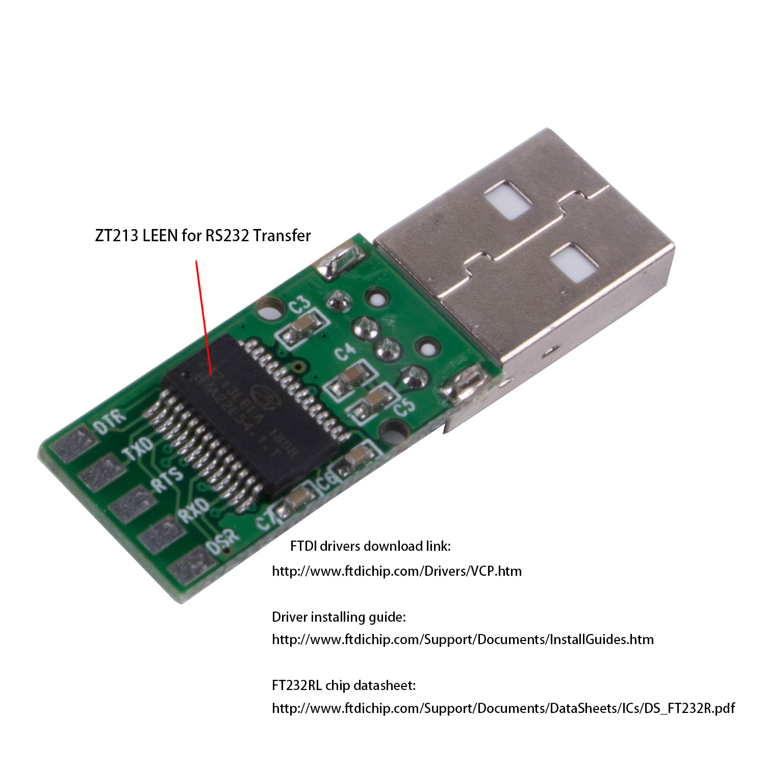 FTDI USB RS232 Serial Converter Module USB Plug Adapter Board FTDI USB PCB Serial Converter Module Connector Support Win10 Win11