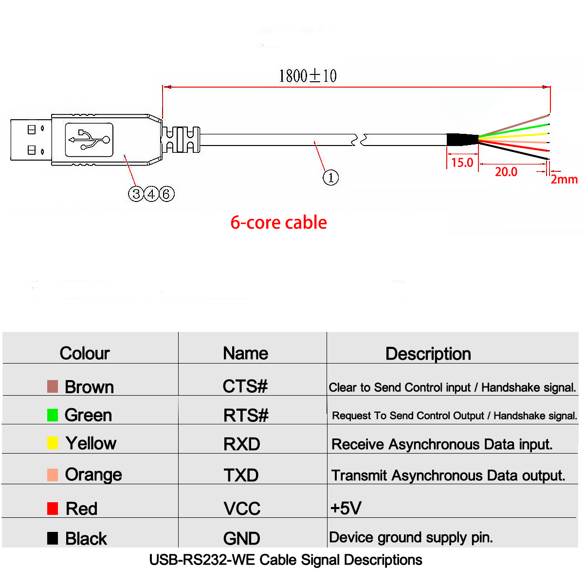 USB Serial Cable RS232 Converter Wire End WE 6 Pins FTDI 6P Adapter FTDI FT232RNL