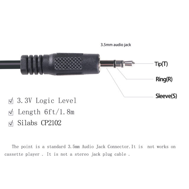 USB to 3.3V TTL Serial Cable 3.5mm TRS Audio Jack AJ UART Converter CP2102 3 Pins 3P 3V3 1.8m