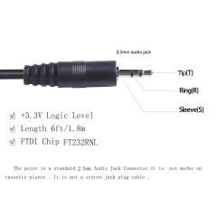USB to 3.3V TTL Serial Cable 2.5mm TRS Audio Jack AJ UART Converter FTDI 3 Pins 3P 3V3 1.8m