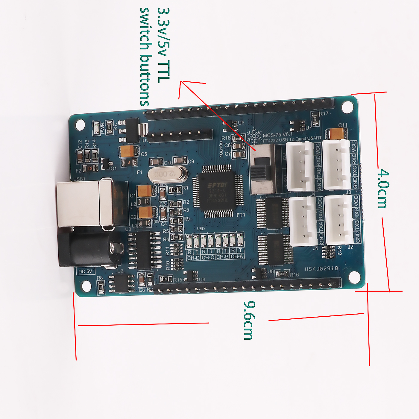 USB TTL Serial Cable 3.3V 5V Multiple Ways 4 Ports Channels Converter Board Module Communication Adapter Dupont Header 4 Pins 4P