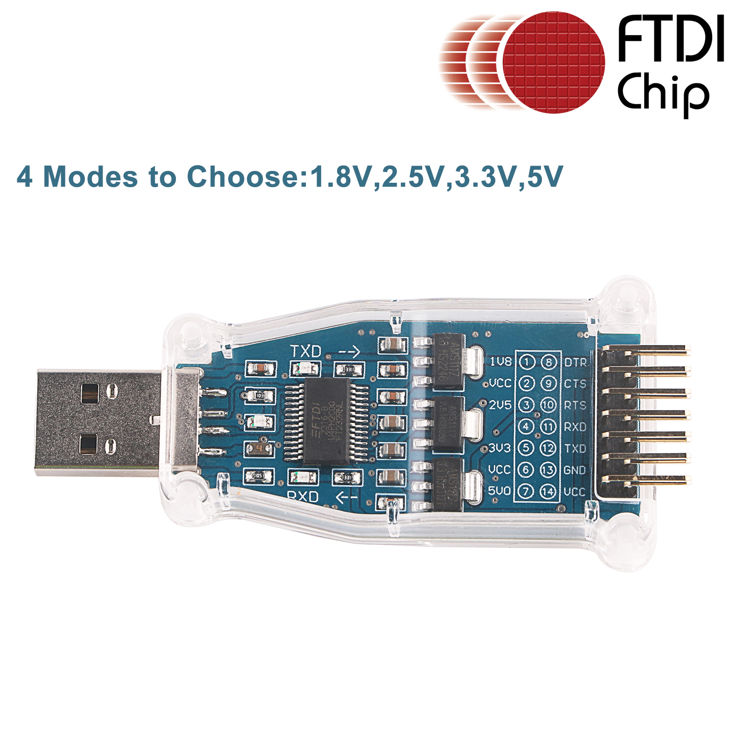 USB to 1.8v 2.5V 3.3v 5v TTL Converter FTDI UART Adapter for Win 11 10 8 7 Mac OS Linux