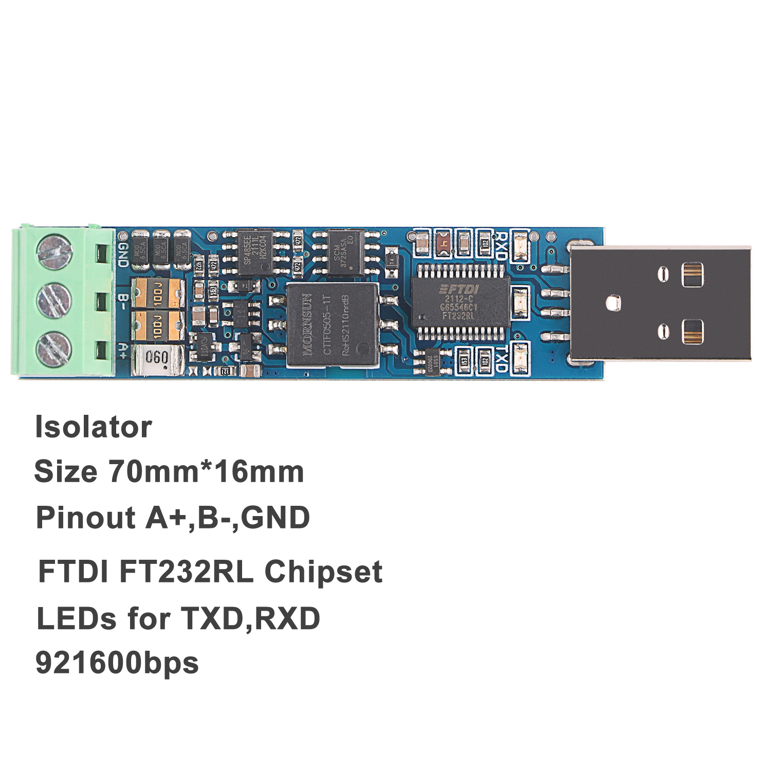 USB to RS485 Serial Converter Isolate Module 3P 3 Pins Screw Terminal Adapter for Win 11 10 Mac OS,Linux