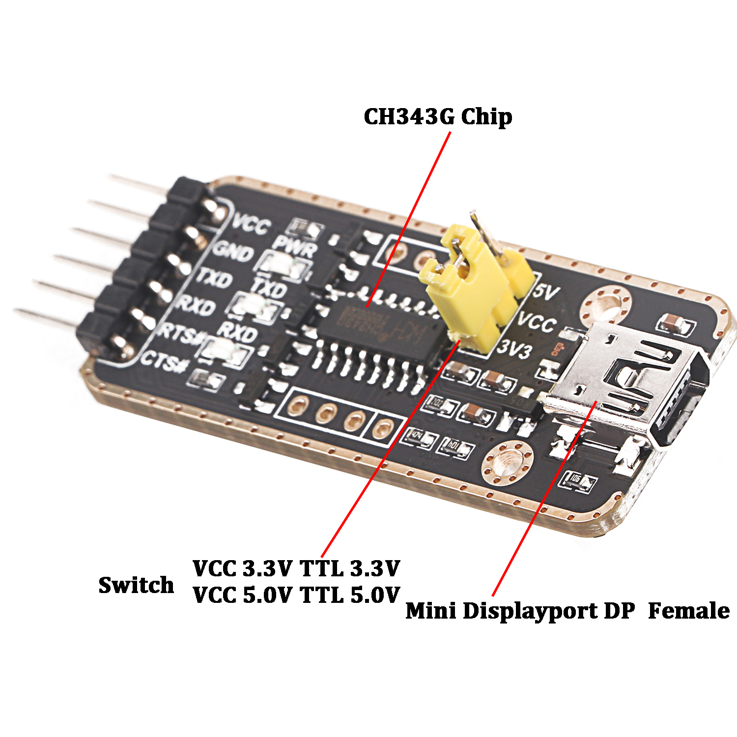 Mini Displayport DP Female to TTL Serial Converter Dupont 3.3V 5V Board Mudel Cable 6 Pins 6P Uart Aadpter