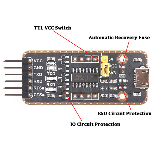 Micro USB to TTL Serial Converter Dupont 3.3V 5V Board Mudel Cable 6 Pins 6P Uart Aadpter