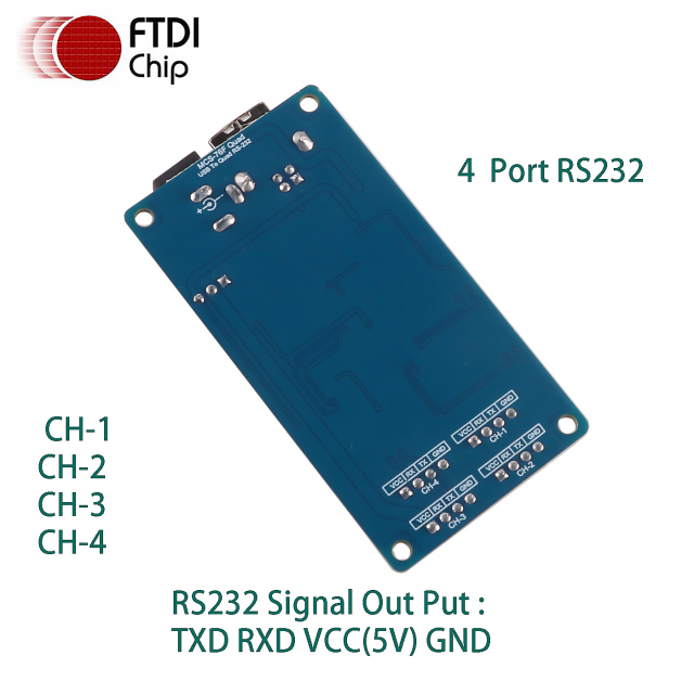 USB Serial Cable RS232 Multiplex Ways 4 Ports Channels Converter Board Module Communication Adapter Dupont Header 4 Pins 4P