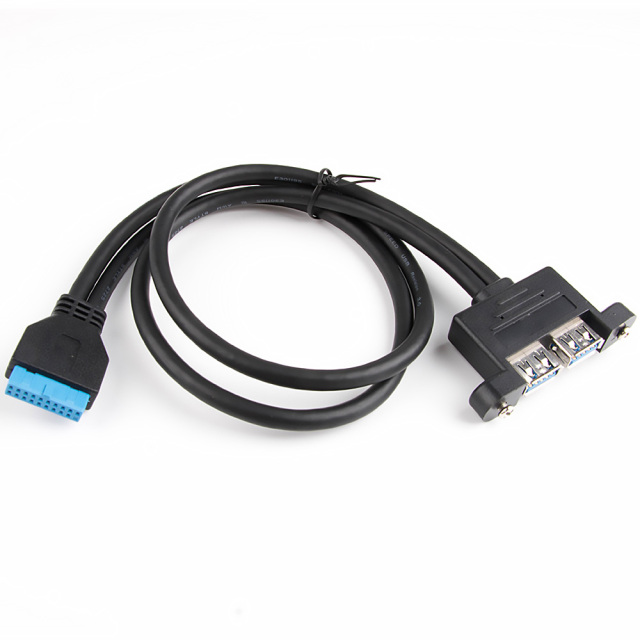 2 Ports USB 3.0 Female Back Panel To Motherboard 20pin Header Connector Cable Adapter With PCI Slot Plate Bracket 50cm