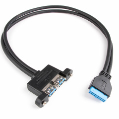 2 Ports USB 3.0 Female Back Panel To Motherboard 20pin Header Connector Cable Adapter With PCI Slot Plate Bracket 50cm