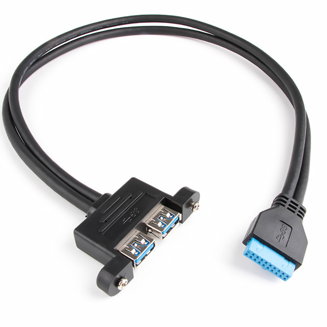 2 Ports USB 3.0 Female Back Panel To Motherboard 20pin Header Connector Cable Adapter With PCI Slot Plate Bracket 50cm