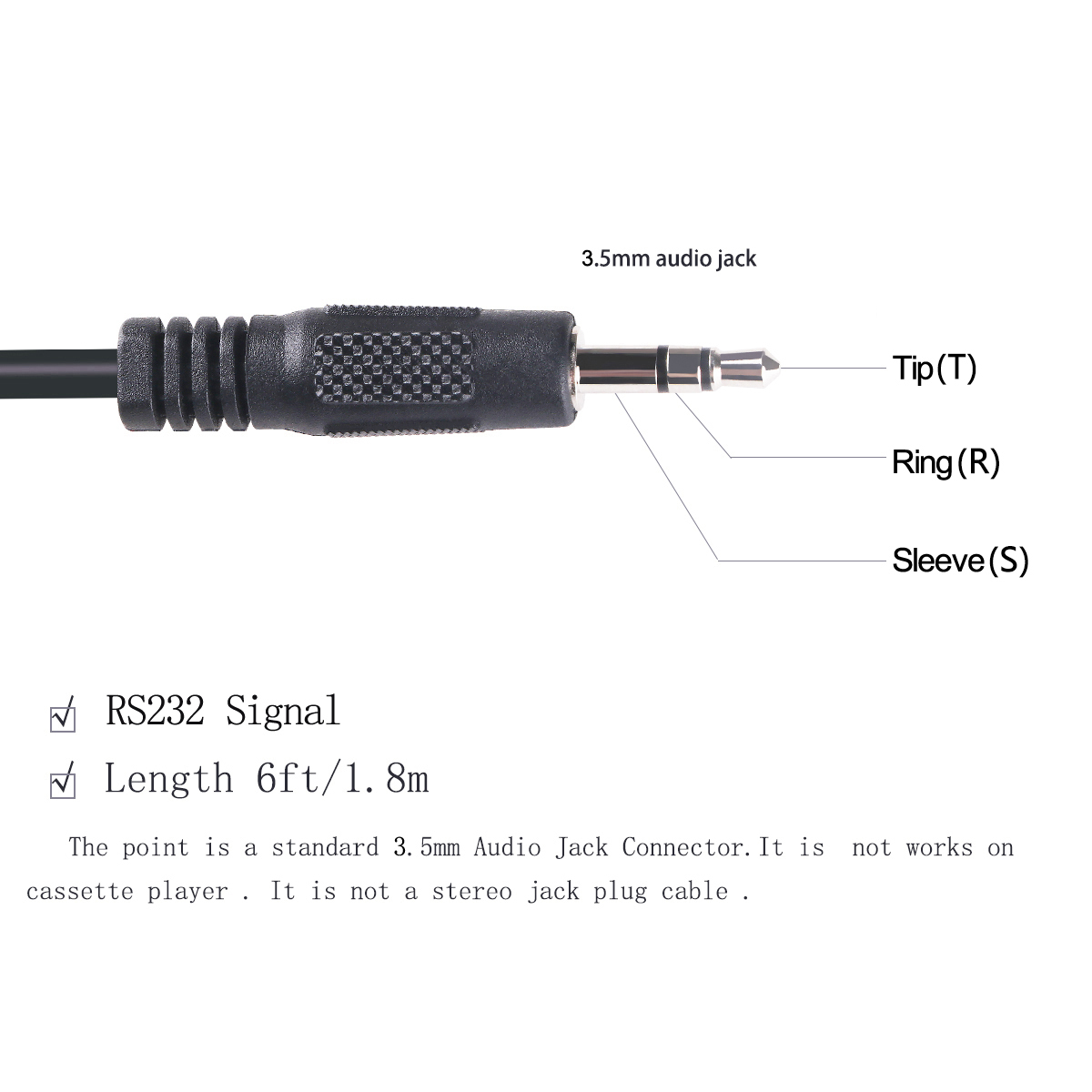 USB Serial Cable RS232 Audio Jack AJ 3.5mm TRS Converter 3P 3 Pins CP2102 1.8m