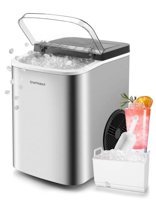 ChefRobot Smart Nugget Ice Maker – 34 lbs/Day Stainless Steel Countertop Machine