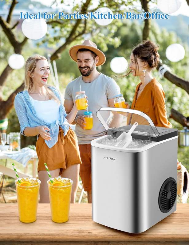 ChefRobot Smart Nugget Ice Maker – 34 lbs/Day Stainless Steel Countertop Machine