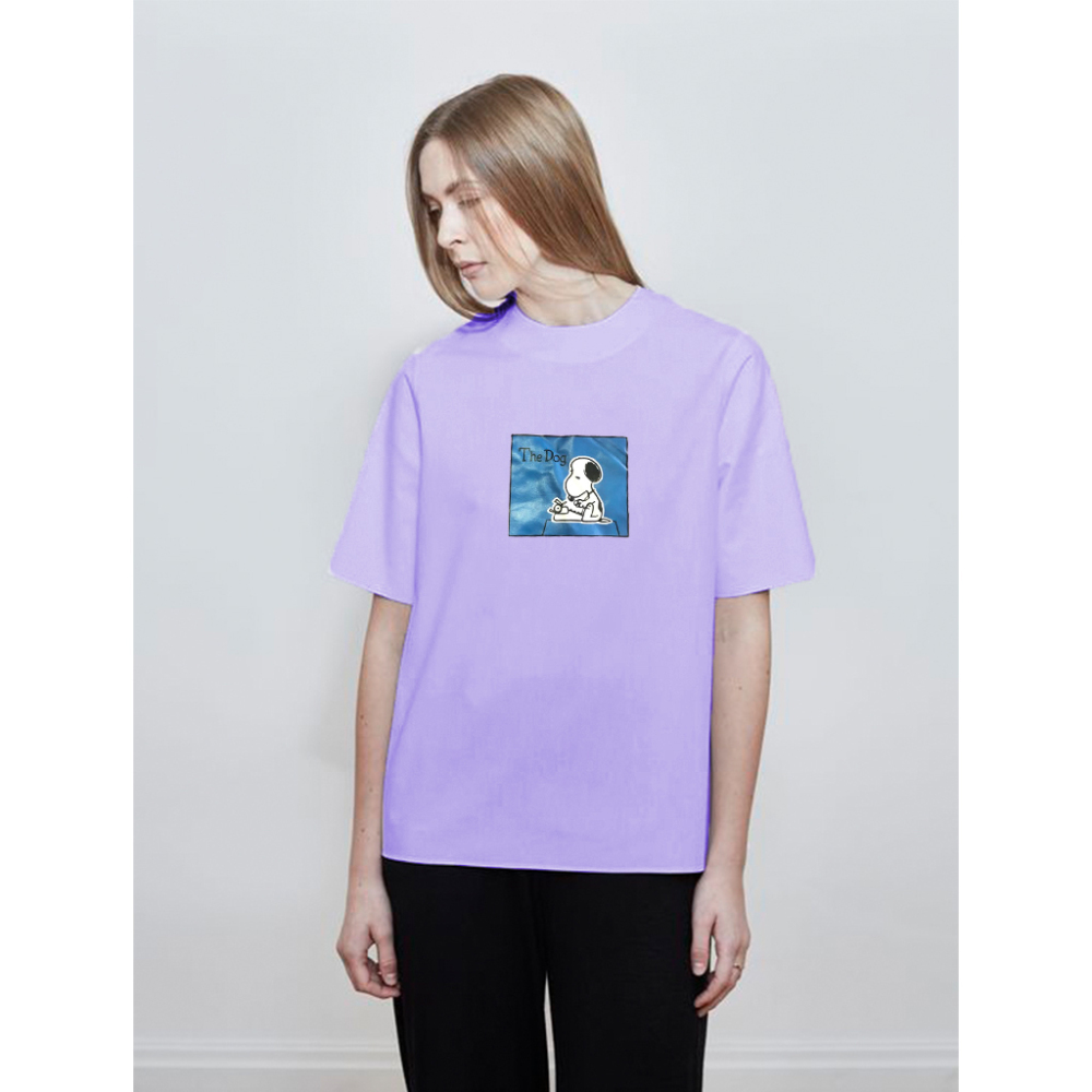 เสื้อยืดโอเวอร์ไซส์ สีม่วง ลายการ์ตูนสนูปปี้