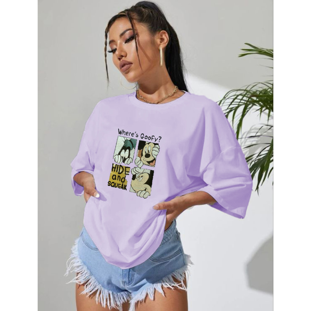เสื้อยืด SHEIN สีม่วง ลายมิกกี้เมาส์