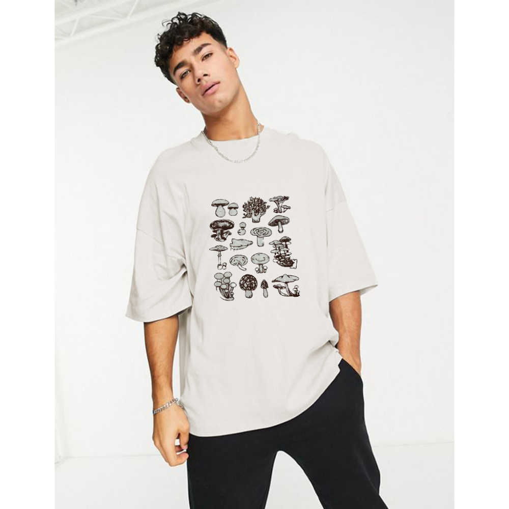 เสื้อยืด SHEIN สีเทาอ่อน ลายเห็ด