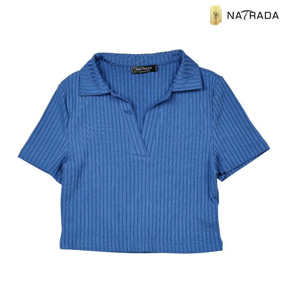 Natrada Short Sleeve Crop Top | Dark Blue