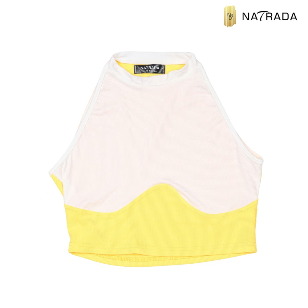 Natrada Two Tones Sleeveless Crop Top | White, Yellow