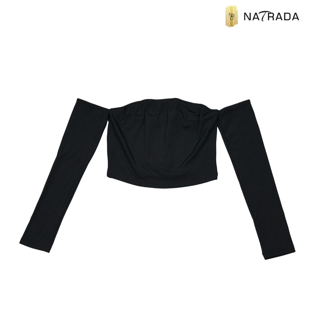 Natrada Off Shoulder Long Sleeve Crop Top | Black