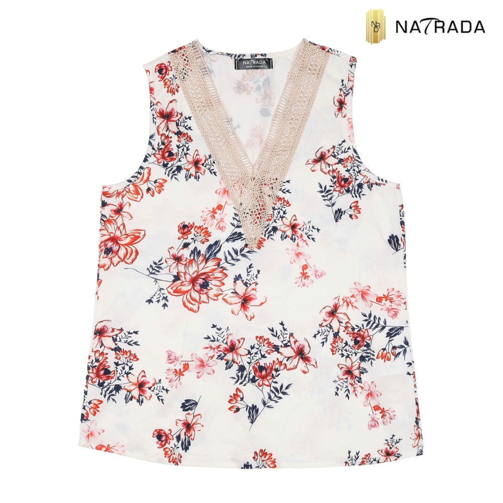 Natrada Floral Print Guipure Lace Trim Tank Top