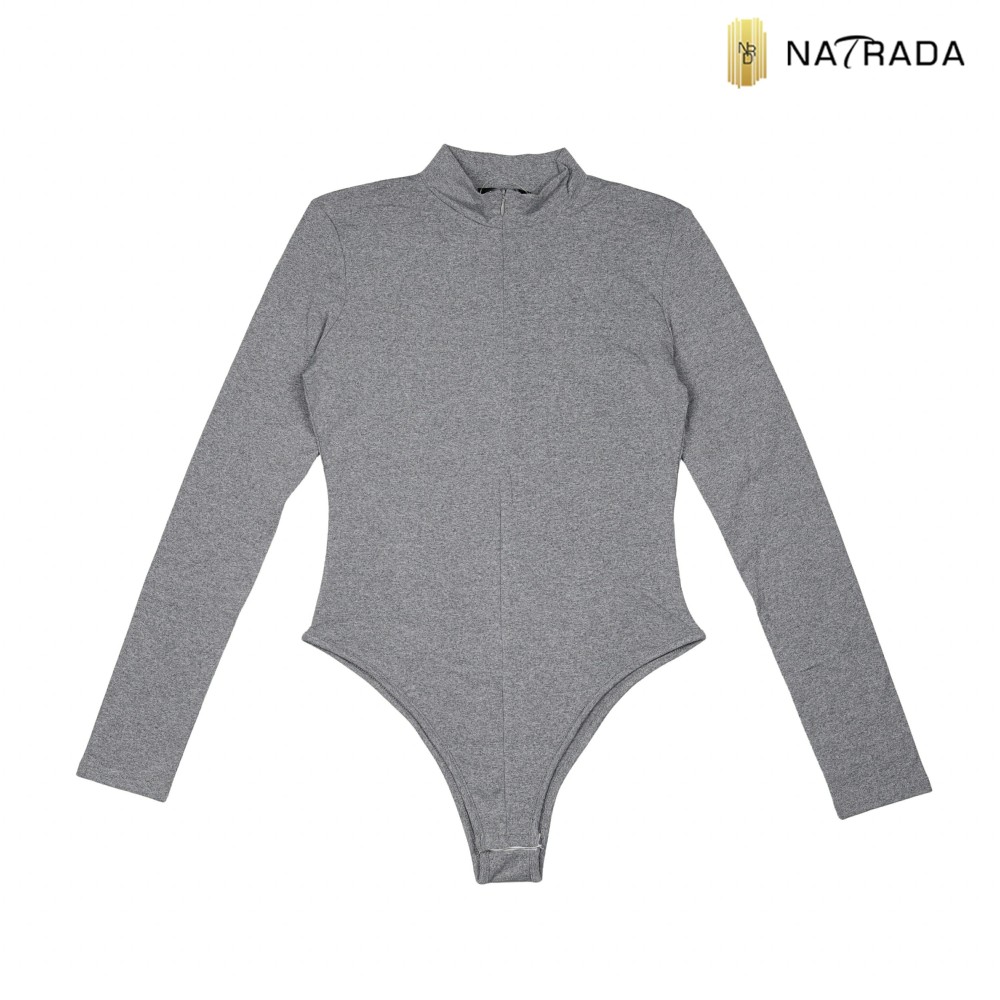 Natrada Solid 1/4 Zip Mock Neck Bodysuit