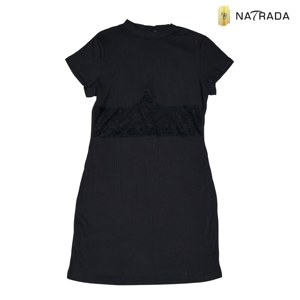 Natrada Short Sleeve Lace Waist Mini Dress