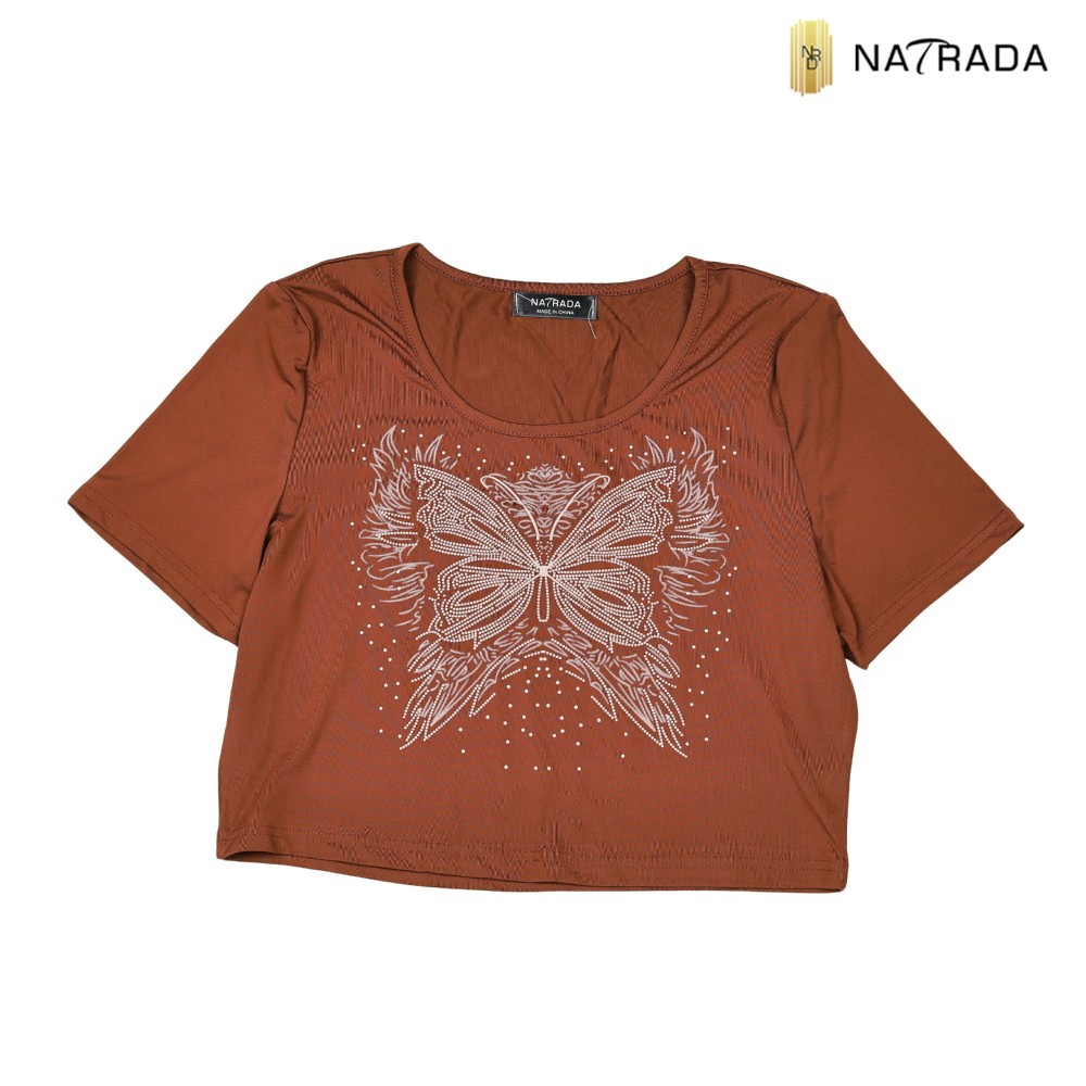 Natrada Crop Top | Brown, Butterfly