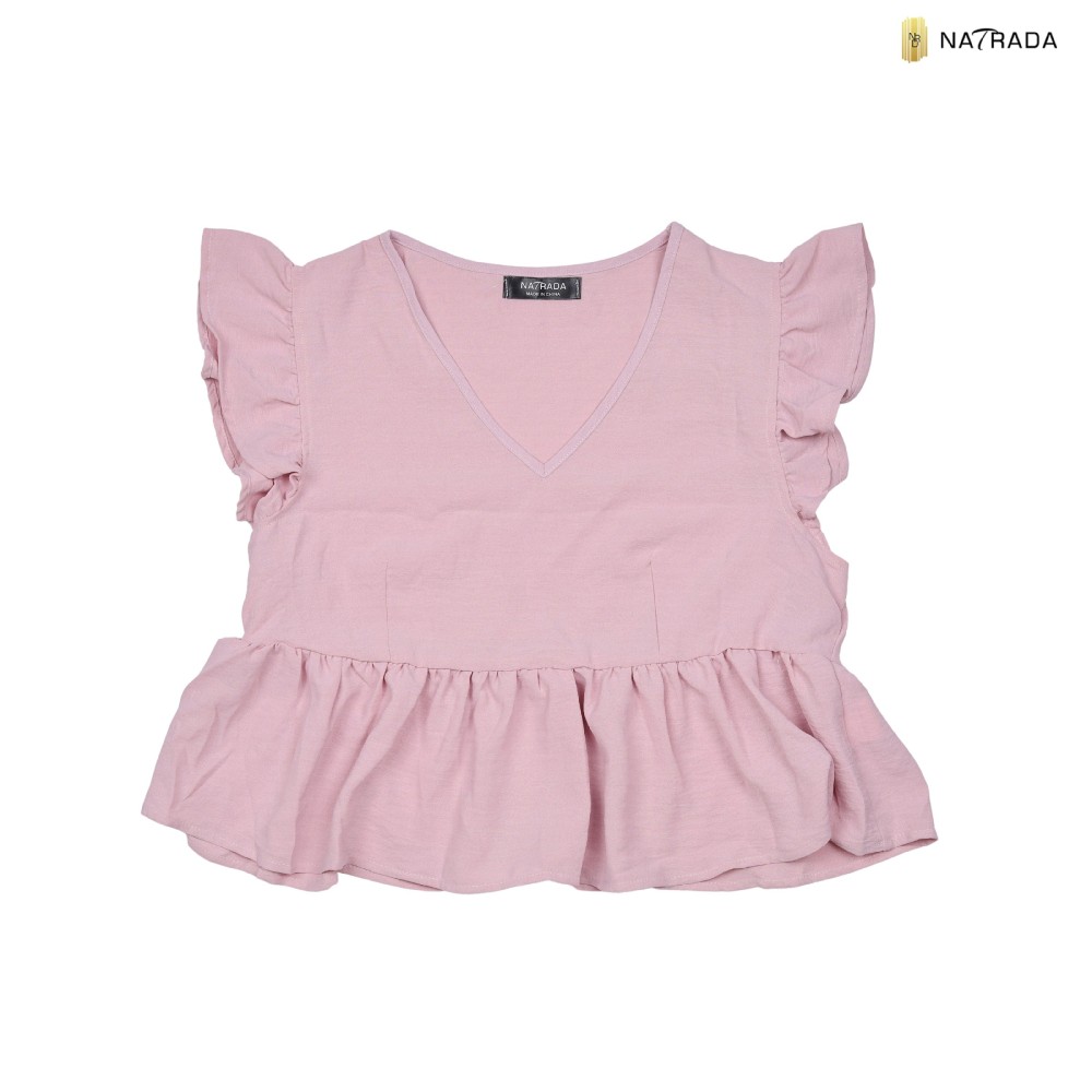Natrada Ruffle Trim Peplum Crop Top | Pink
