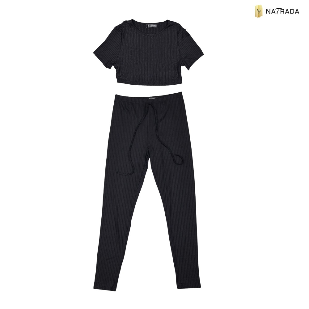 Natrada Crop Top Trouse Sets | Black