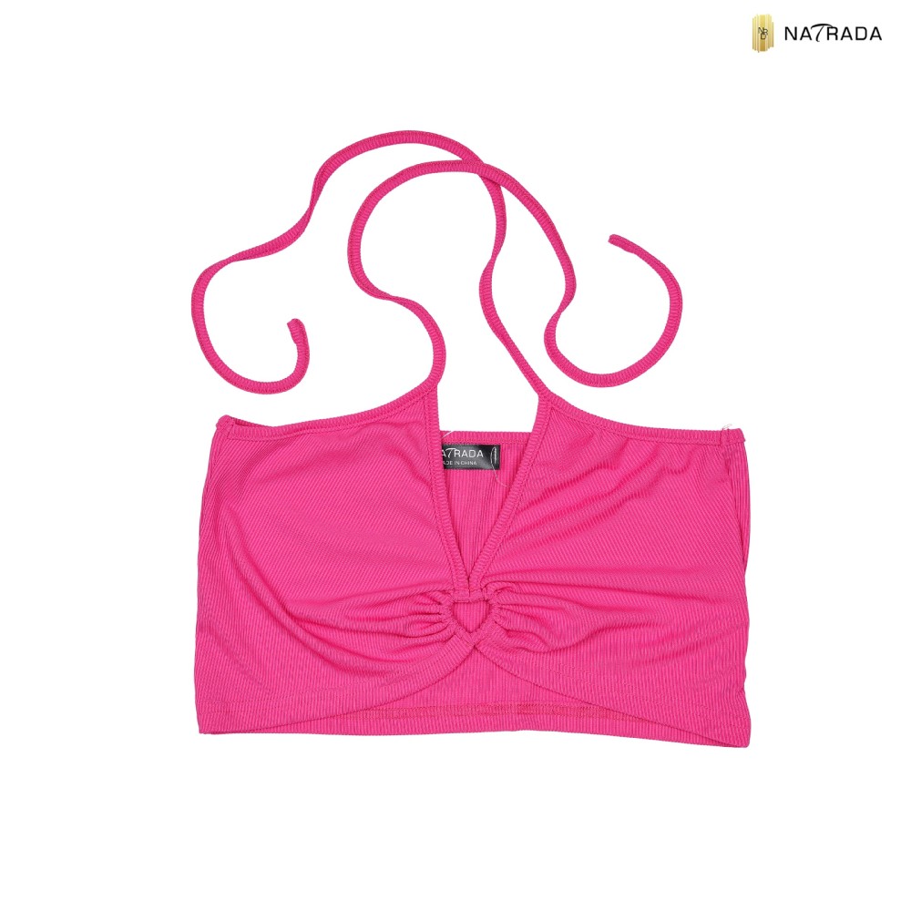 Natrada Heart Tie Backless Crop Top | Pink