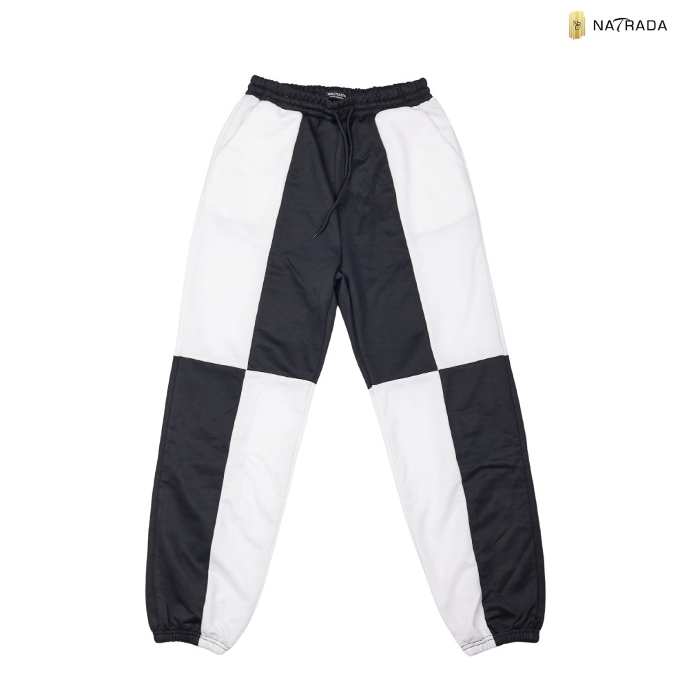 Natrada Two Tone Drawstring Waist Sweatpants | Black, White