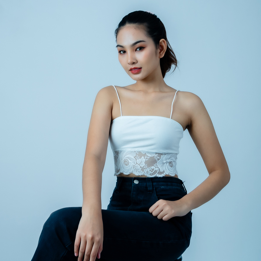 Natrada Lace Camisole Sleeveless Crop Top | White