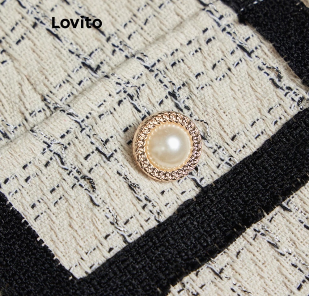 Lovito Vintage Square Neck Short Sleeve Slim Tweed Mini Dress