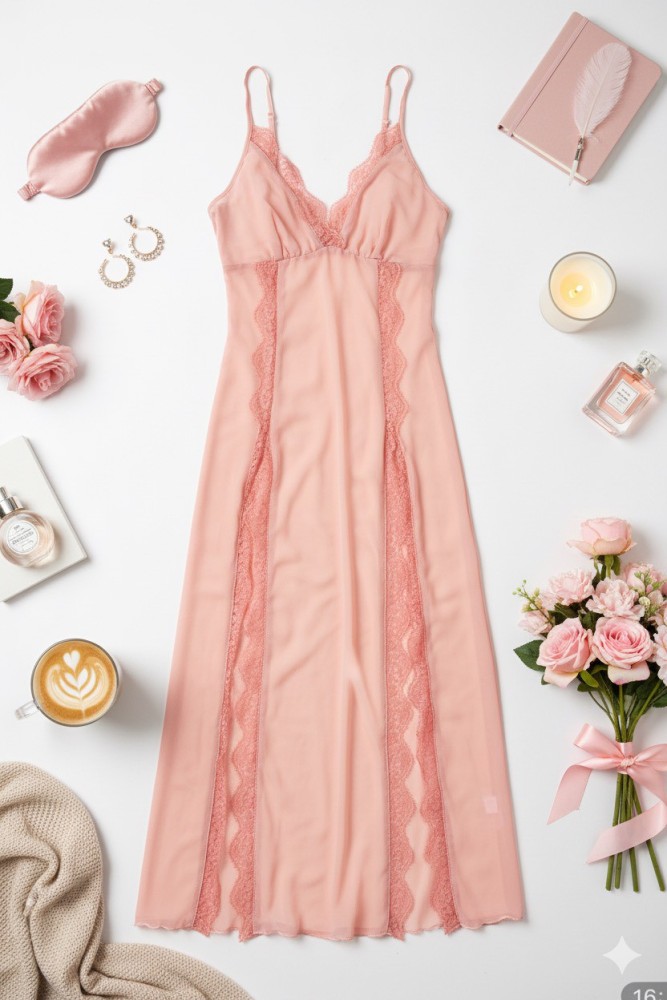 Pink satin spaghetti strap nightdress (ships within 24 hours)  ชุดนอนเดรสสายเดี่ยว ผ้าซาติน สีชมพู (จัดส่งภายใน 24 ชม.)