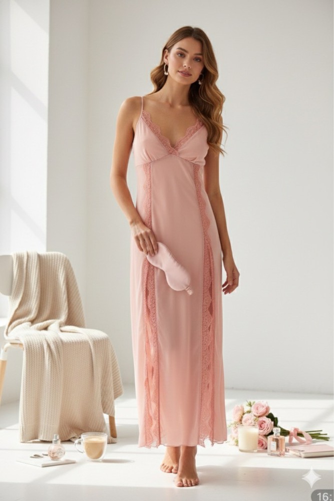Pink satin spaghetti strap nightdress (ships within 24 hours)  ชุดนอนเดรสสายเดี่ยว ผ้าซาติน สีชมพู (จัดส่งภายใน 24 ชม.)