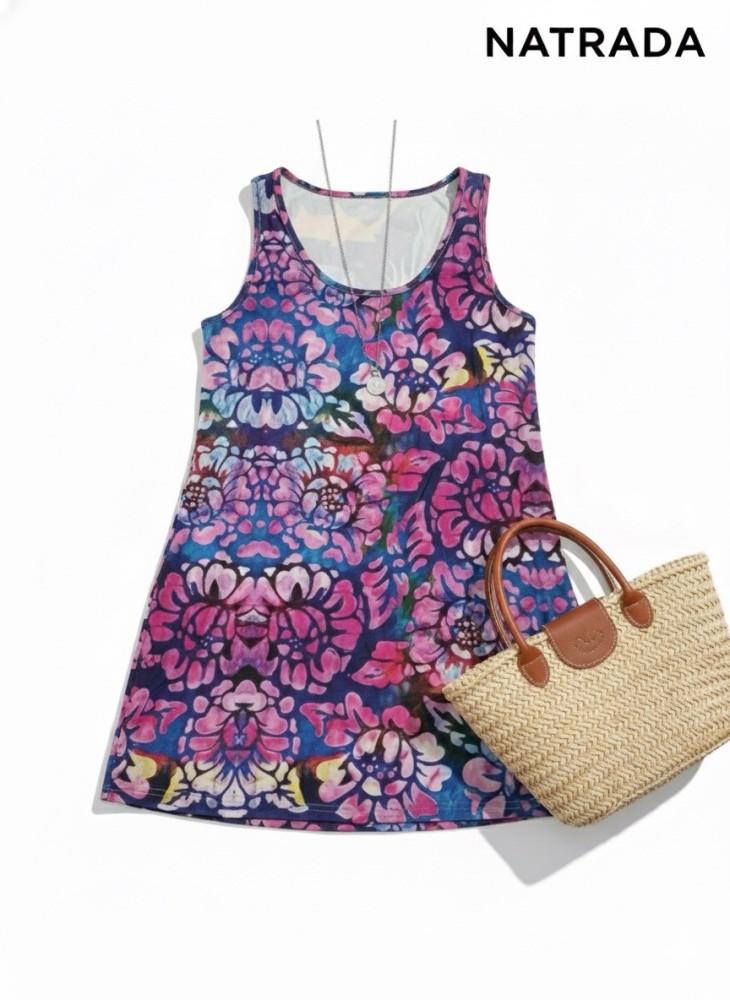 D004 : เดรสเเขนกุดสีม่วงสายดอก Purple sleeveless floral dress (Ships within 24 hours)