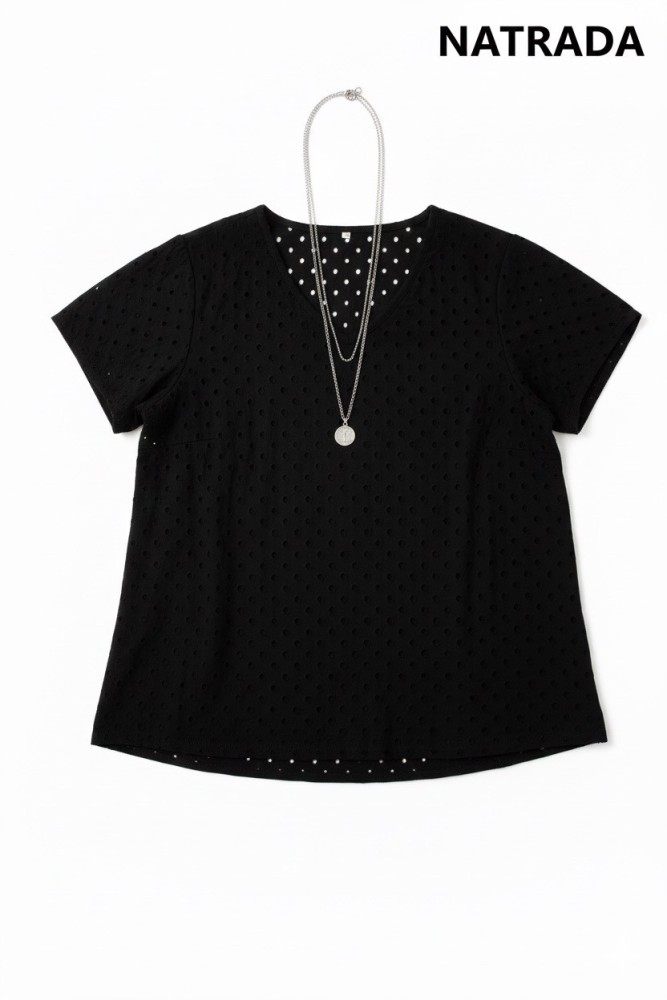 T-P008 : เสื้อเเฟชั่นสาวอวบตาข่ายสีดำ Black mesh fashion shirt for chubby girls (Ships within 24 hours)