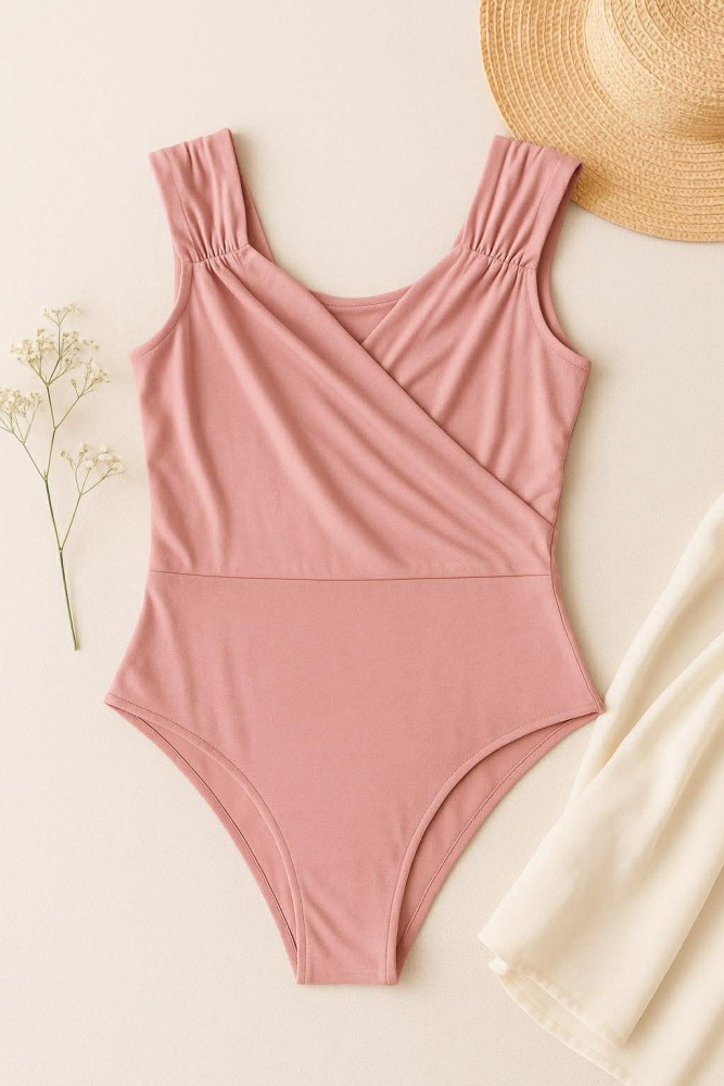 T-P 022 : เสื้อแฟชั่นบอดี้สูท สีชมพูสายอวบ Fashionable pink bodysuit for chubby women (Ships within 24 hours)