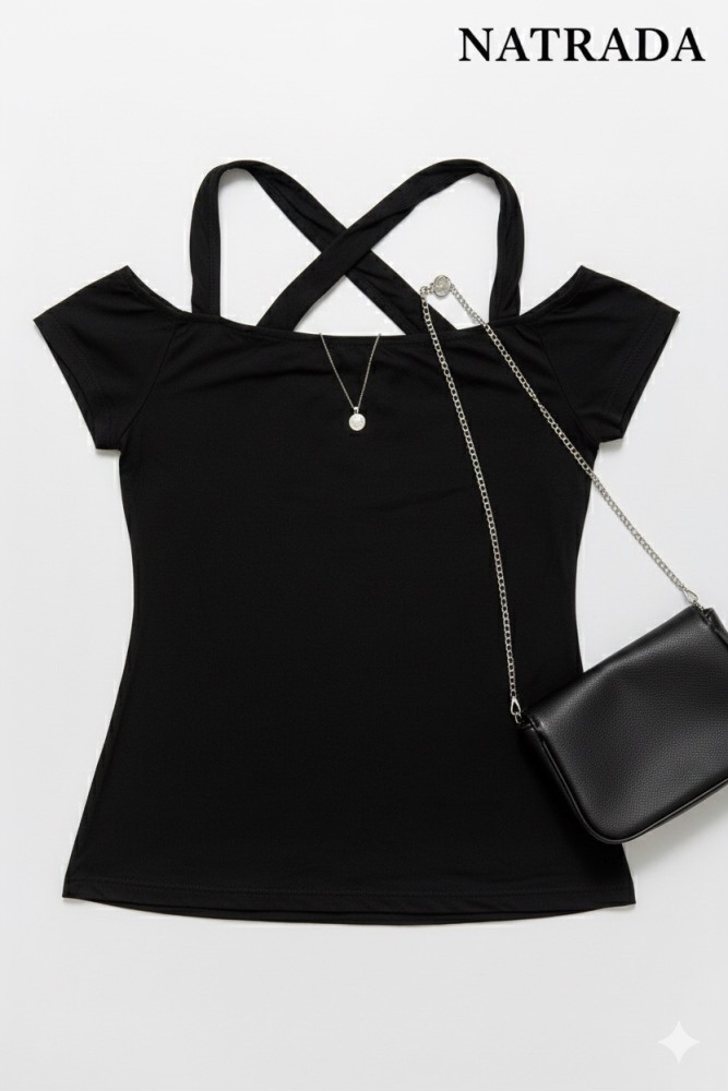 T-P 011 : เสื้อแฟชั่นปาดไหล่สายเดียว สีดำ ไซส์สาวอวบ Black one-shoulder fashion top, plus size (Ships within 24 hours)