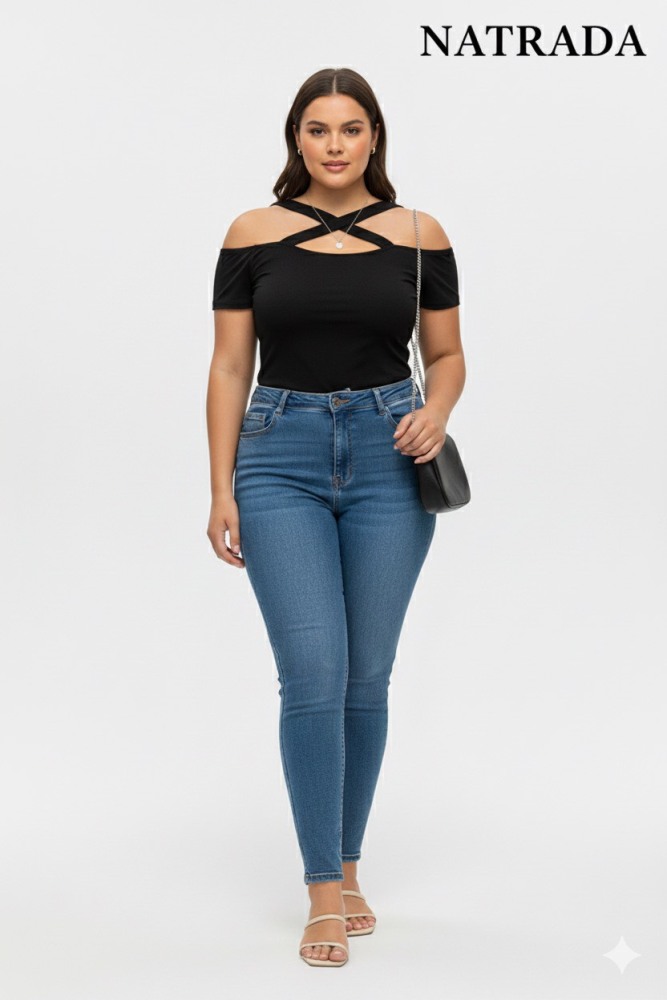 T-P 011 : เสื้อแฟชั่นปาดไหล่สายเดียว สีดำ ไซส์สาวอวบ Black one-shoulder fashion top, plus size (Ships within 24 hours)