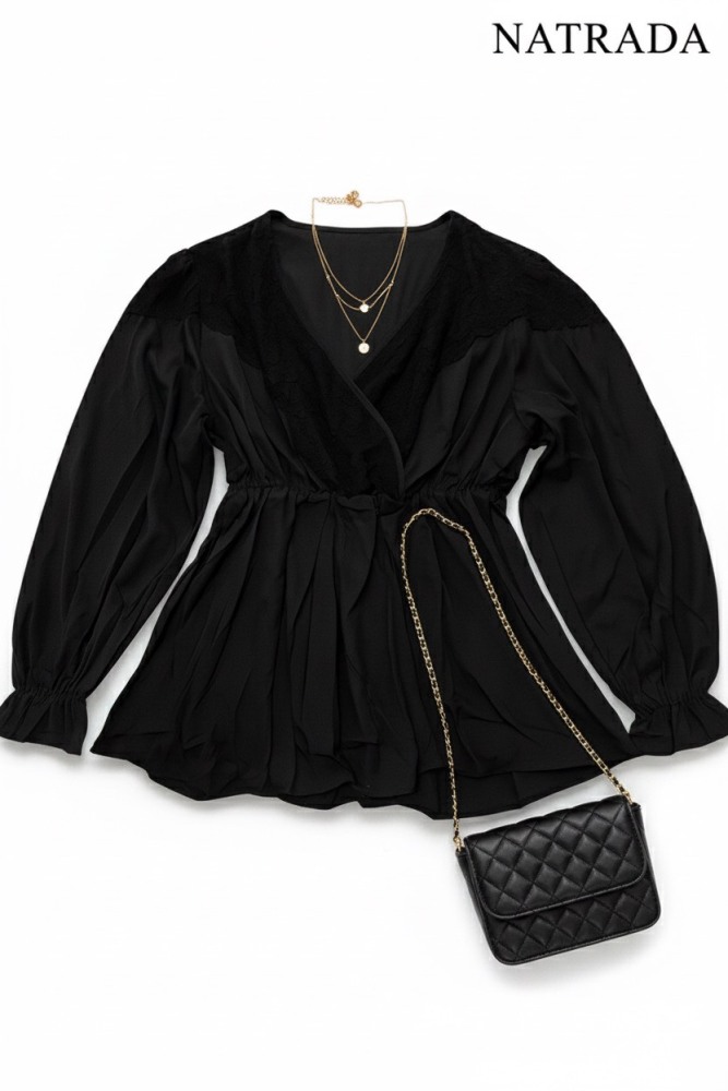 T-P013 :  เสื้อแฟชั่นคอวี แขนยาว จั๊มแขน Fashionable V-neck, long-sleeved, cuffed shirt (Ships within 24 hours)