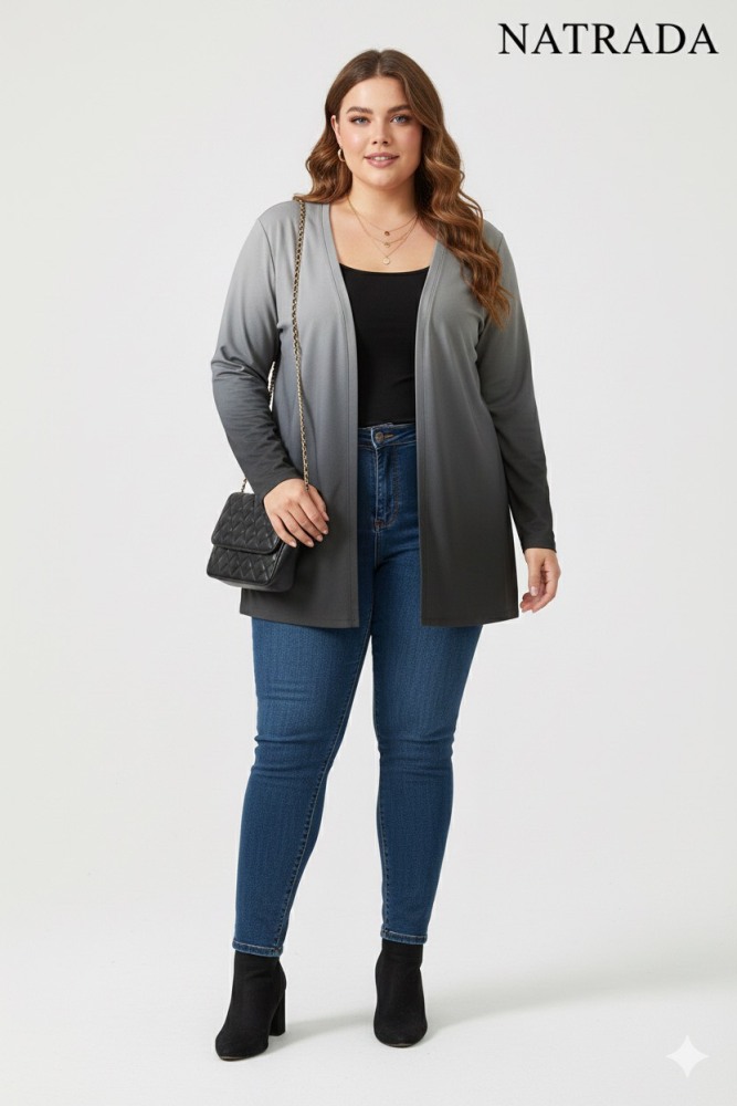 T-P014 : เสื้อคลุมแฟชั่น สีเทาทูโทน สาวอวบ Two-tone gray fashion coat for plus-size women (Ships within 24 hours)